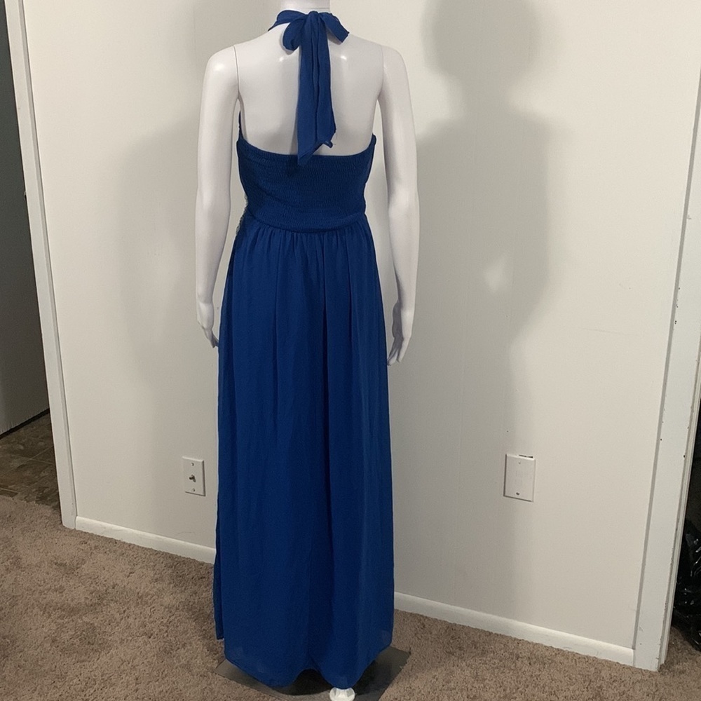 Little Mistress London Blue Halter Gown Beaded Bodice (amazing!) US Size 6 - Picture 3 of 6